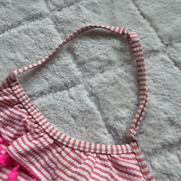 Betsey Johnson | Pink And Cream Seersucker Pompom Trimmed Bikini Set | Size 12 - Picture 5 of 7